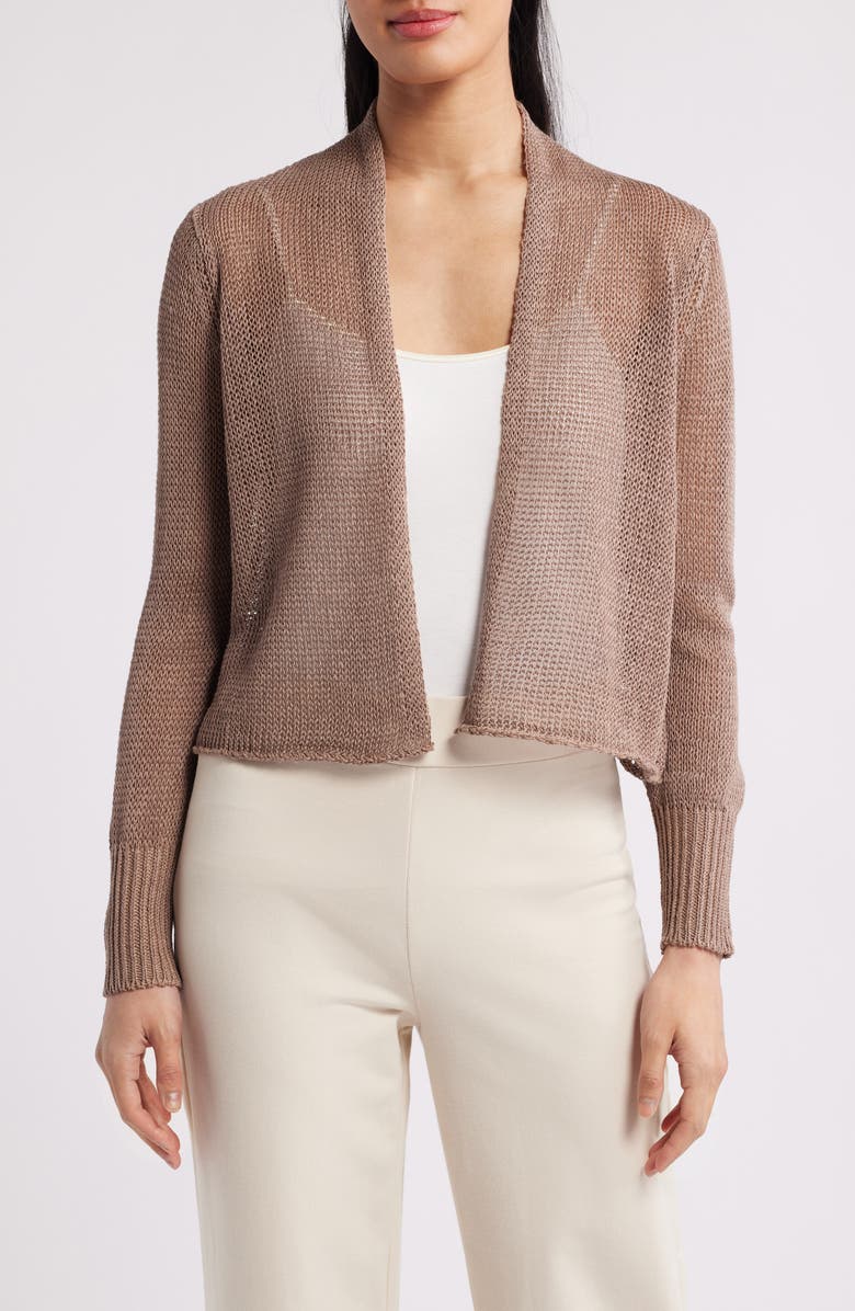 Eileen Fisher Organic Linen & Organic Cotton Cardigan, Main, color, Cocoa