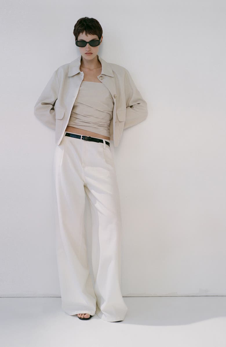 MANGO Pleated Wide Leg Jeans, Alternate, color, Off White