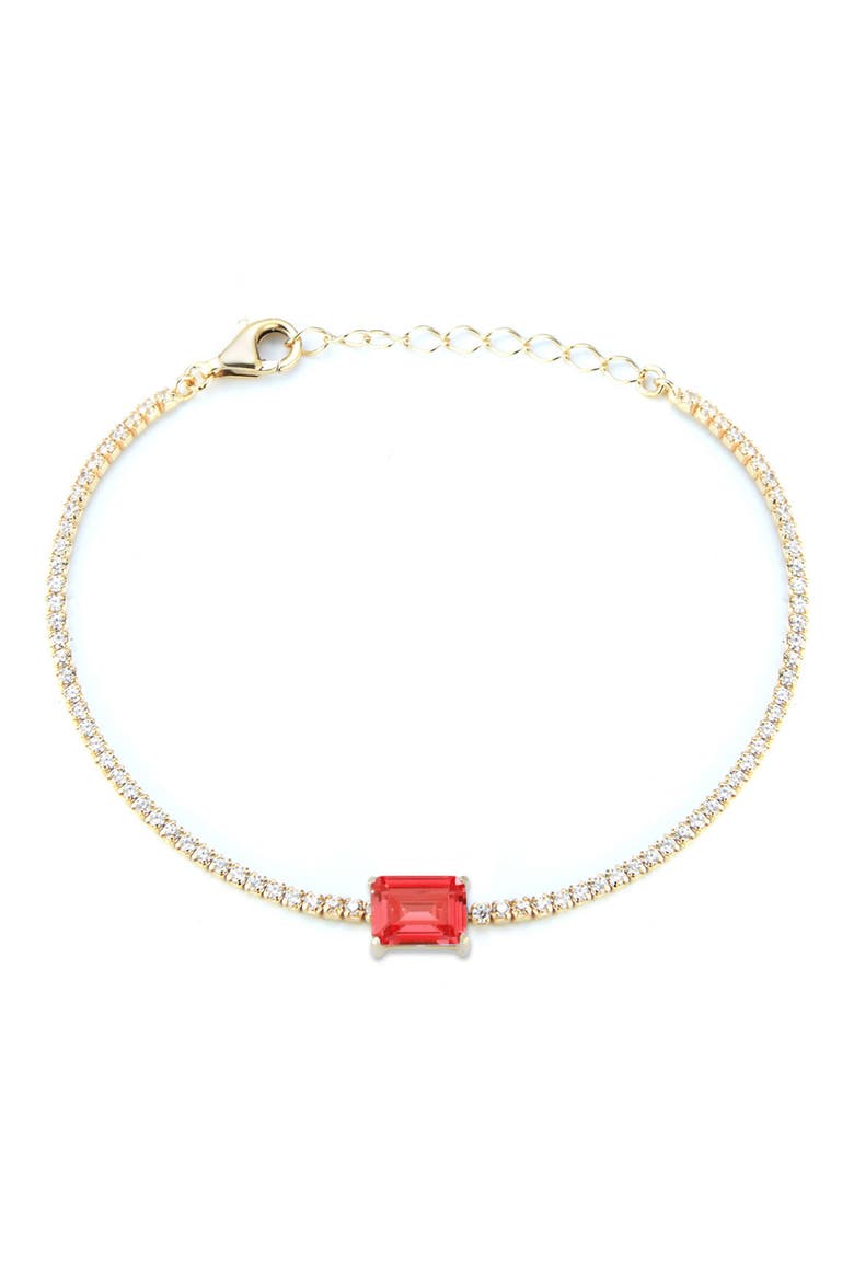 14K Gold Plated Sterling Silver & CZ Emerald Cut Station Bracelet, Main, color, YELLOW GOLD
