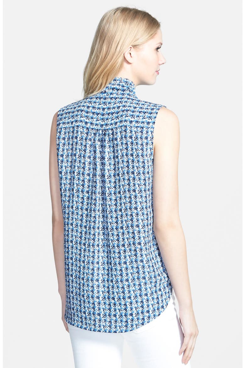 Sleeveless Faux Wrap Blouse, Alternate, color, BLUE/ BLACK BRUSH PRINT