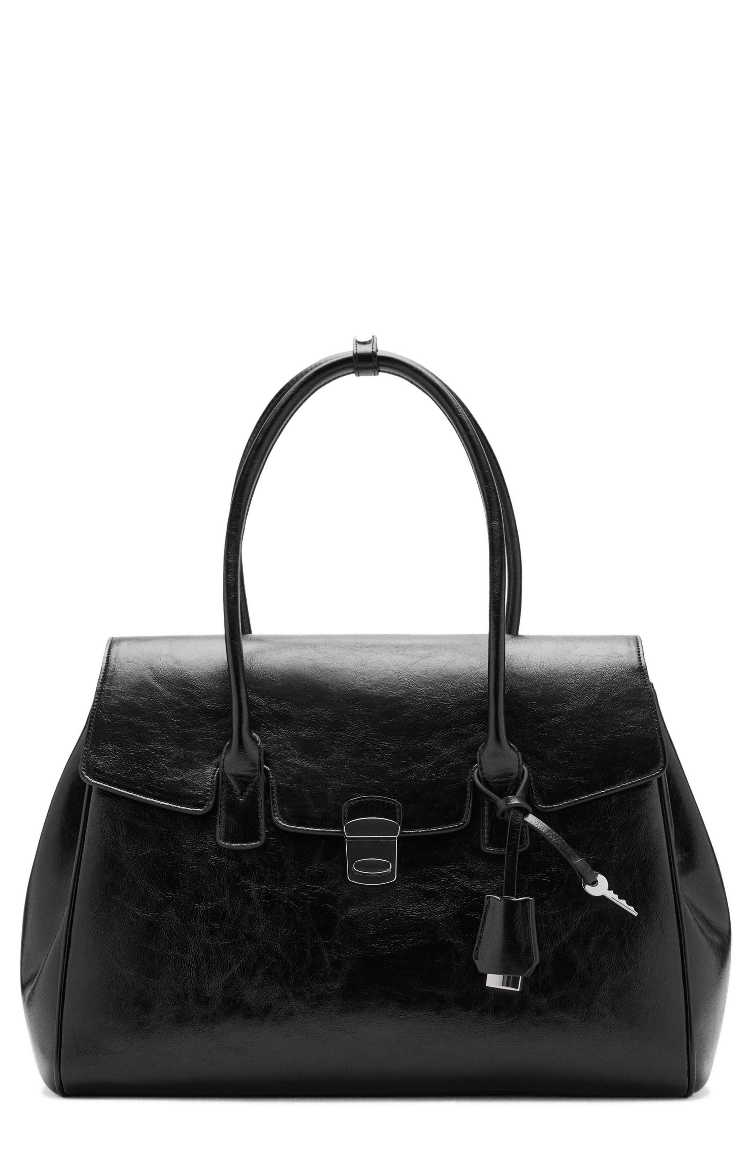 MANGO Medium City Faux Leather Satchel, Main, color, 