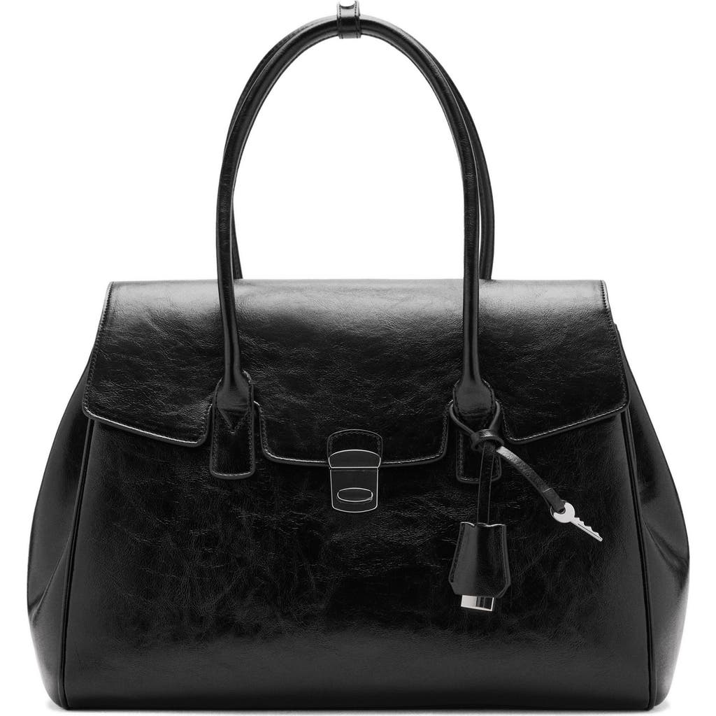 Mango Medium City Faux Leather Satchel In Black