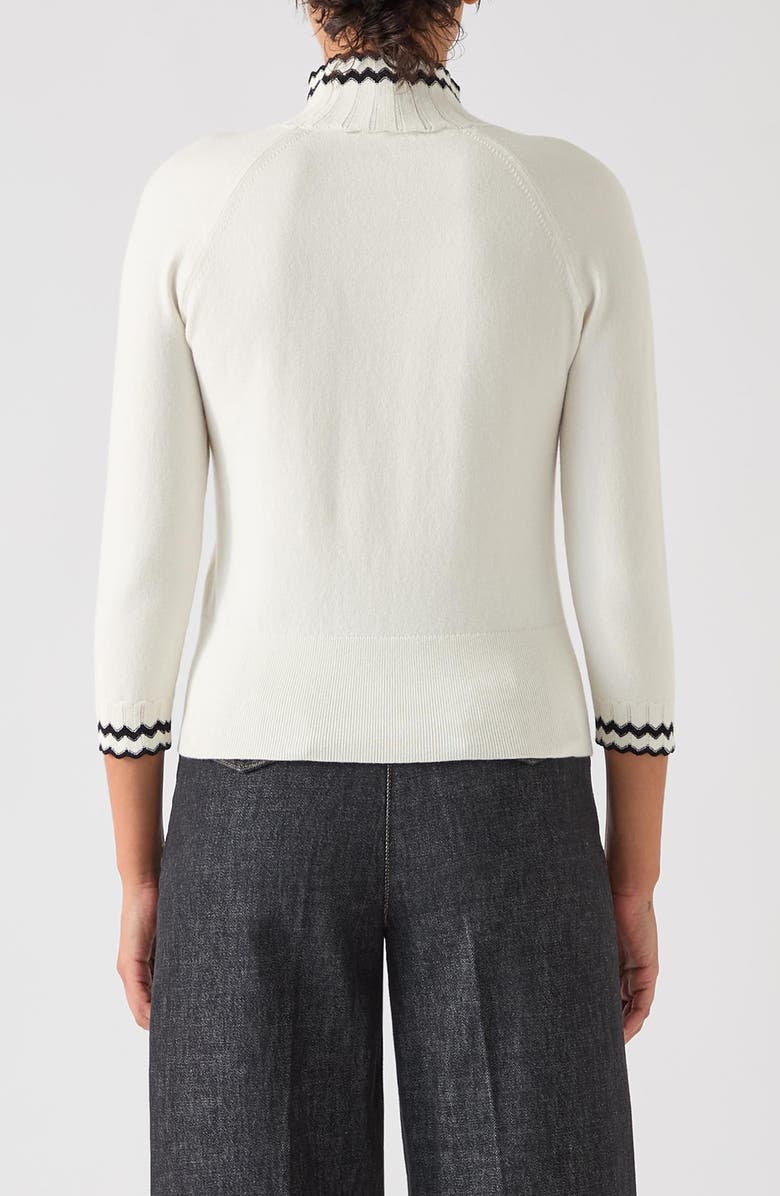 LK Bennett Ethel Contrast Detail Cotton Blend Sweater, Alternate, color, Ivory