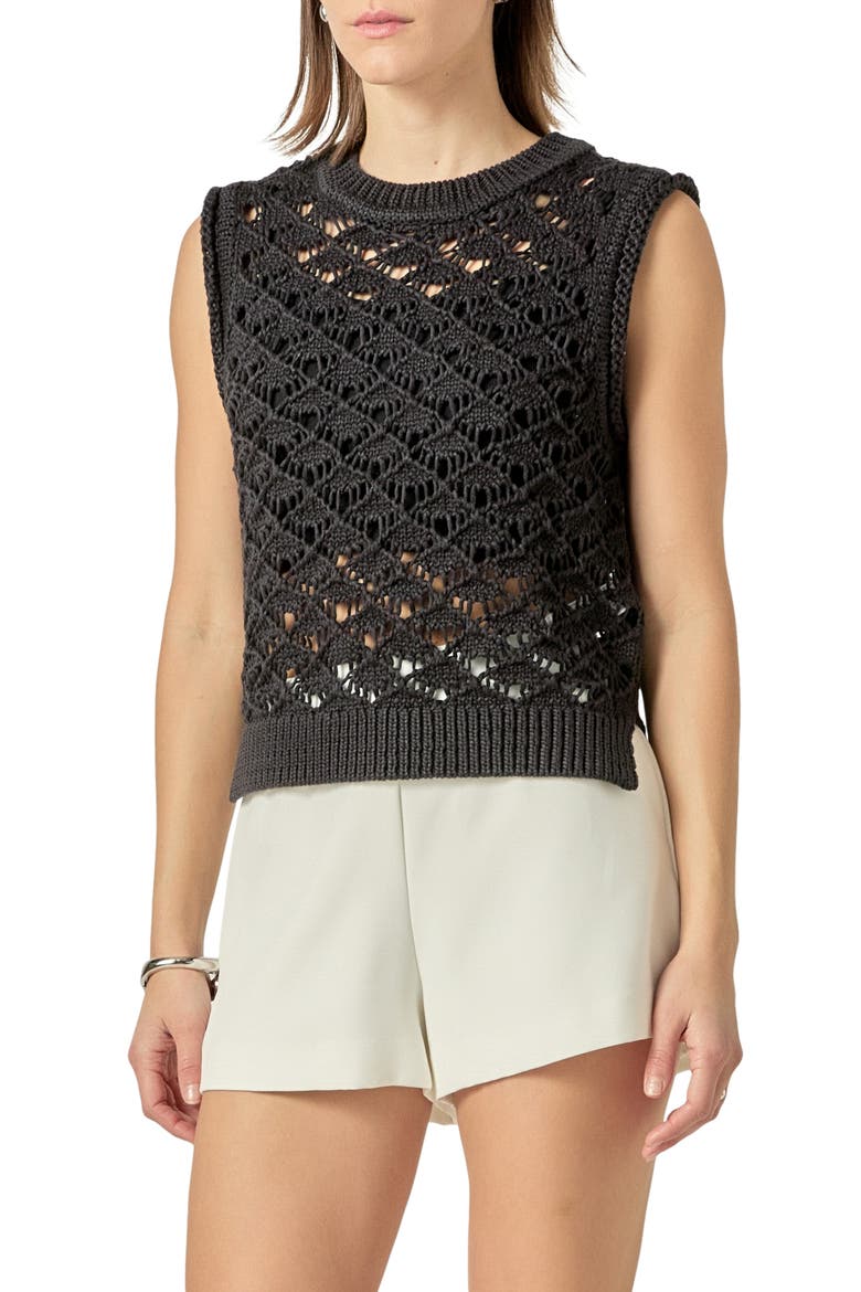 Open Knit Sleeveless Sweater, Alternate, color, BLACK