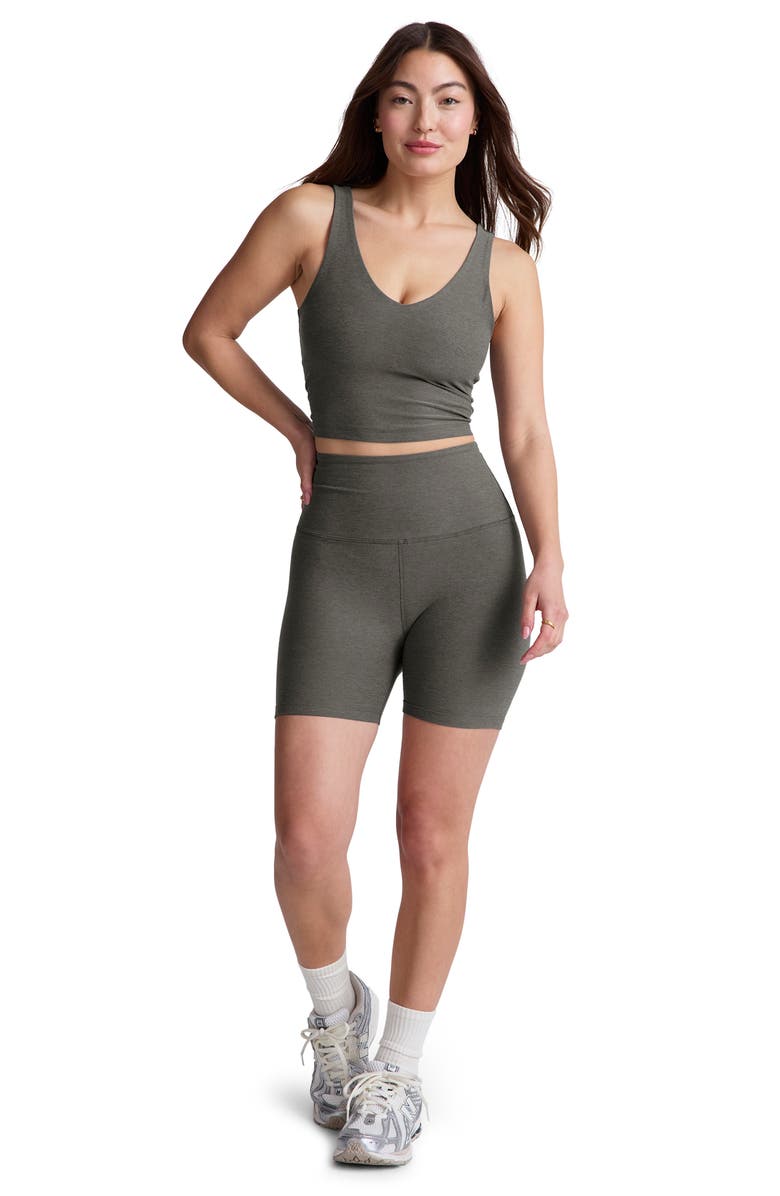 Beyond Yoga Keep Pace Space Dye Bike Shorts, Alternate, color, True Gray Heather