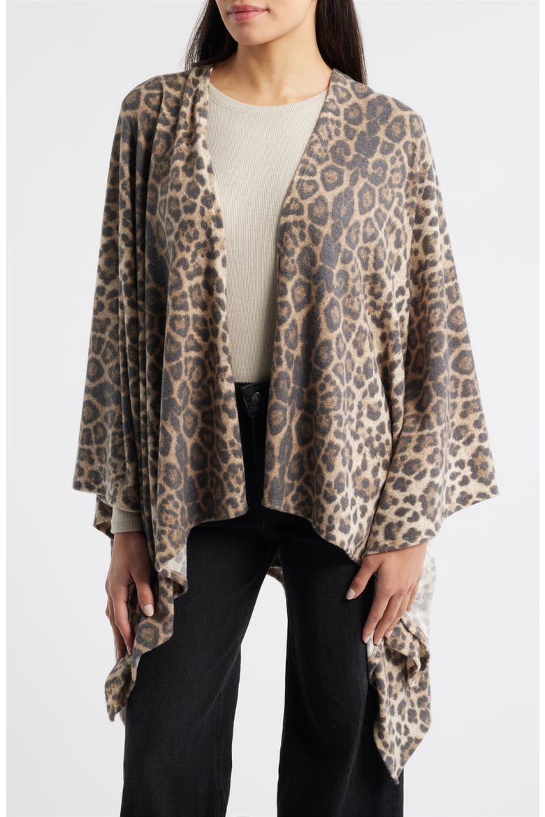 Leopard Print Shawl, Main, color, BROWN