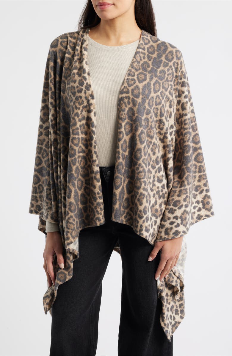 Loveappella Leopard Print Shawl, Main, color, Brown