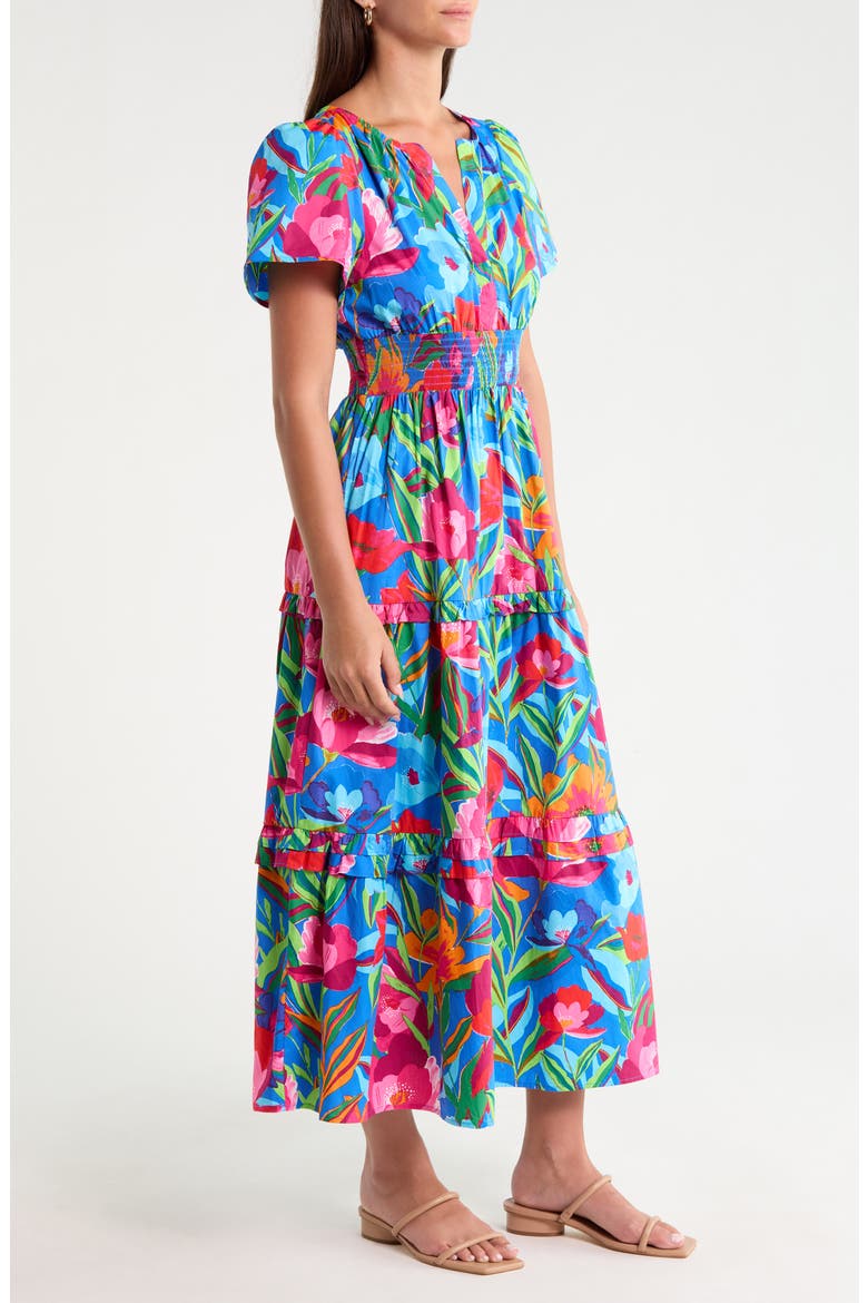 Palmer Floral Tiered Cotton Maxi Dress, Alternate, color, COBALT-PINK-MULTI