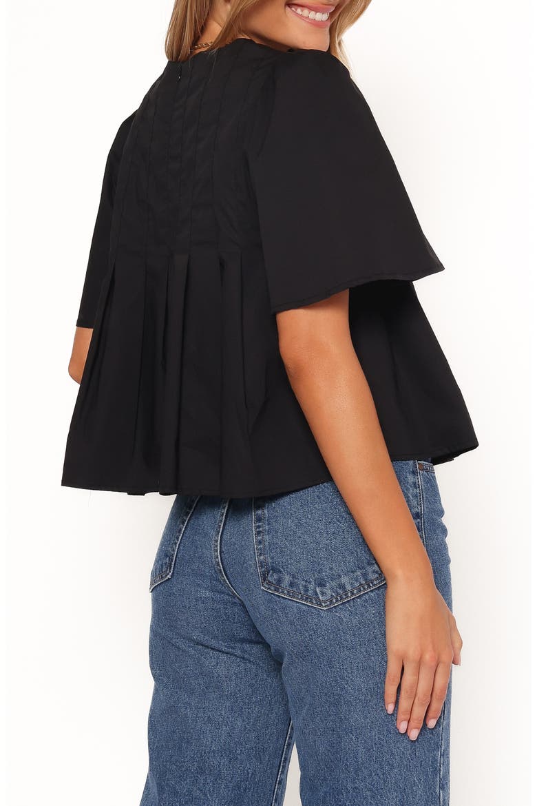 Geneva Pleated Cotton Top, Alternate, color, BLACK