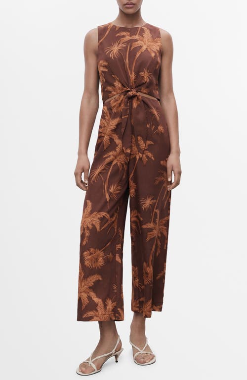 Mango Lyocell Jumpsuit Cut Out Knot Detail Brown In Brown