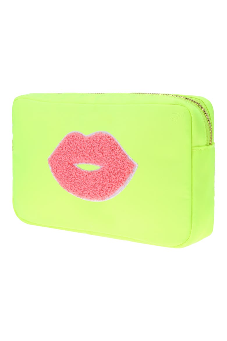 Medium Kiss Cosmetic Bag, Alternate, color, NEON YELLOW