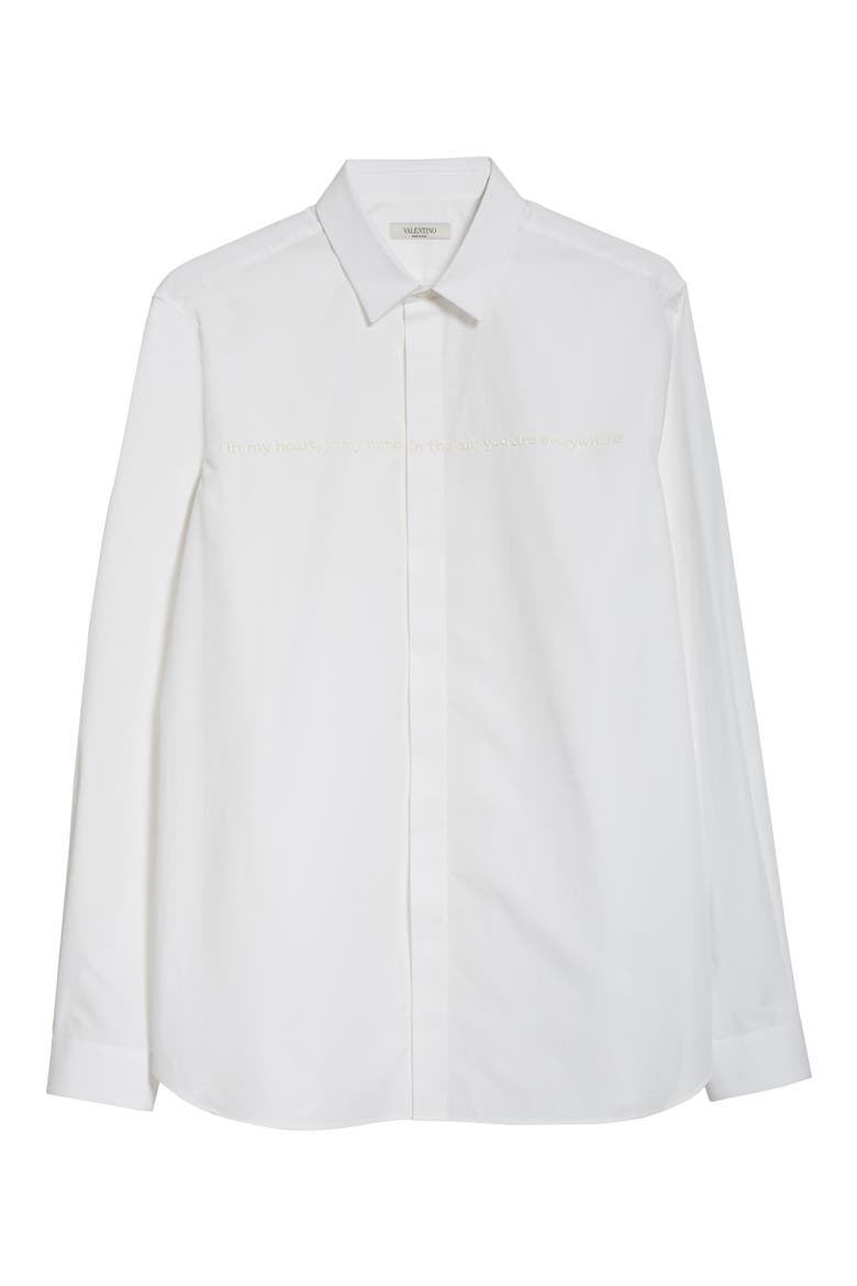 Slim Fit Embroidered Button-Up Shirt, Alternate, color, WHITE