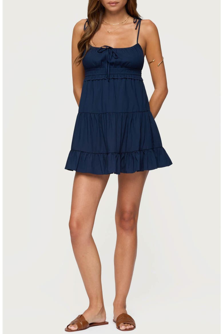 Sontana Tiered Tie Strap Minidress, Main, color, NAVY