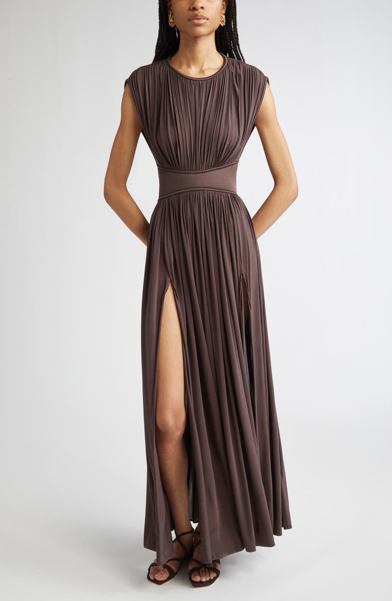 Zimmermann Illuminate Sleeveless Column Dress, Main, color, Chocolate