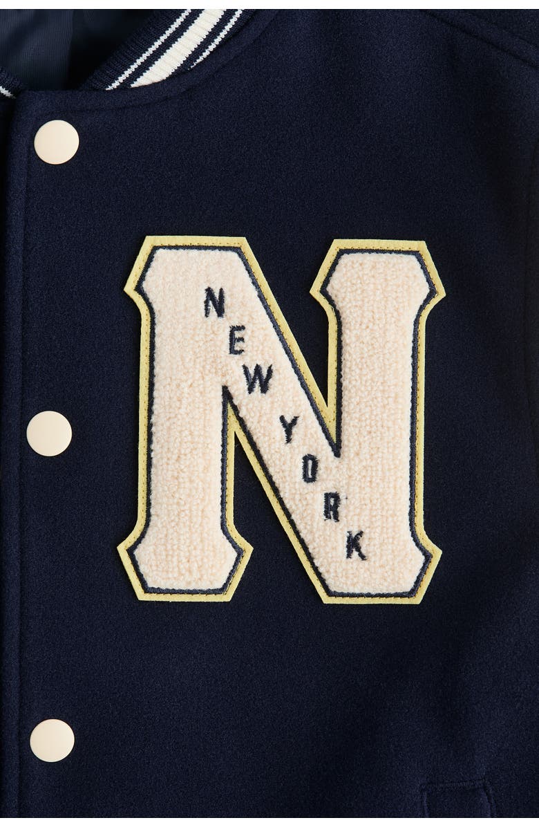 H&M Appliquéd Baseball Jacket, Alternate, color, Navy Blue/New York