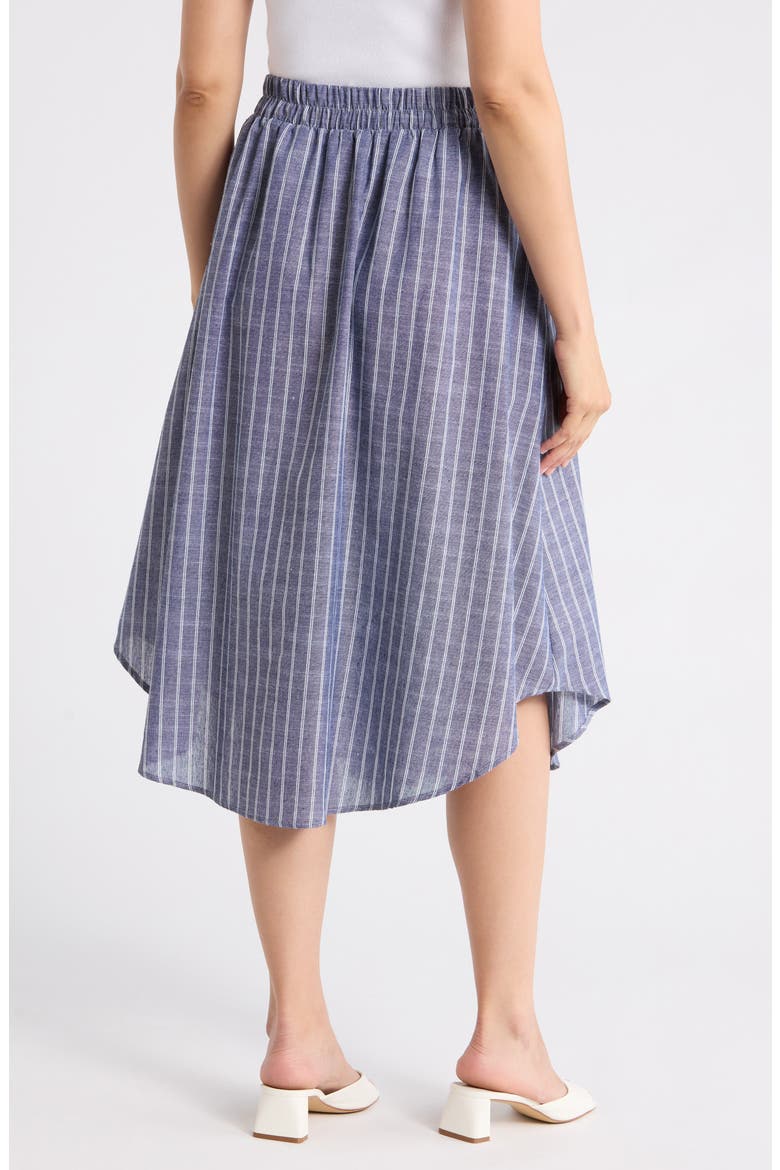Stripe Curve Hem Linen Blend Midi Skirt, Alternate, color, DENIM