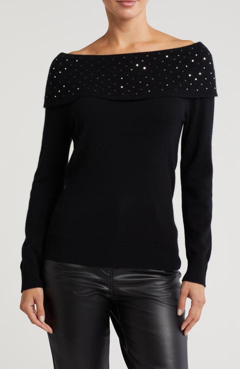 Cowl Neck Sequin Cashmere Sweater