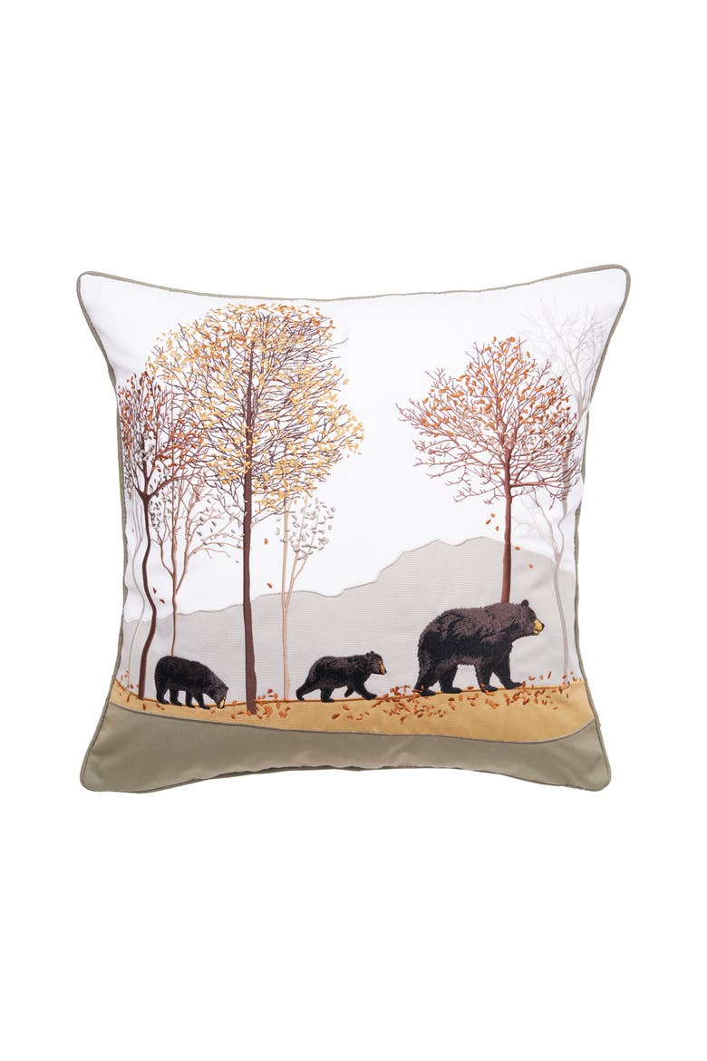 Woodland Bear Indoor/Outdoor Pillow, Main, color, Brown