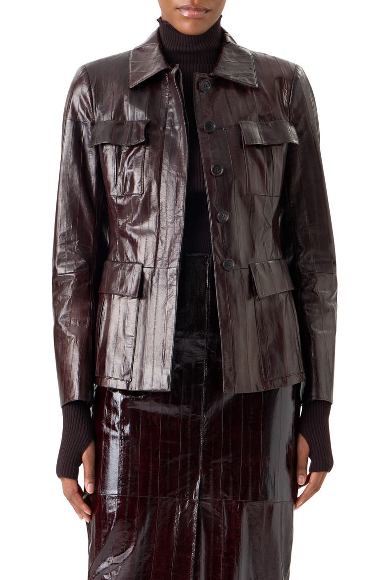 Kimia Lacquered Leather Jacket, Main, color, COFFEE