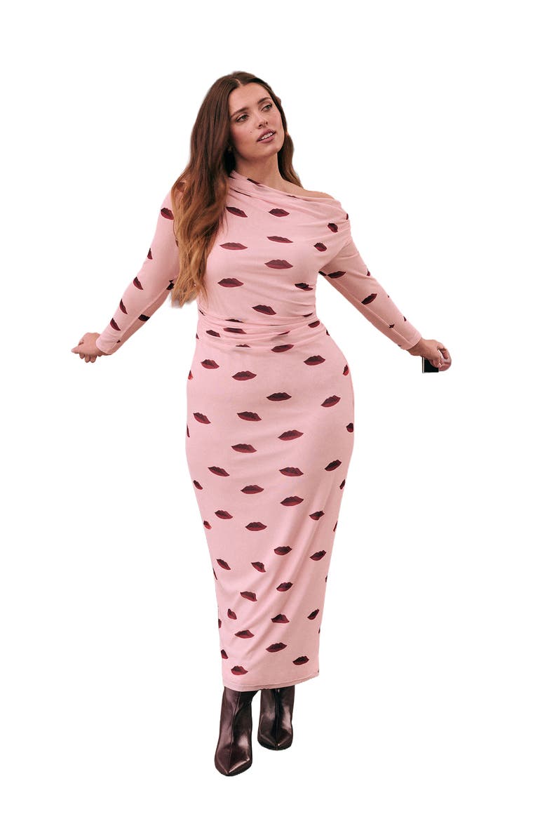 Asym Neck Printed Mesh Dress, Main, color, ROUGE LOVERS