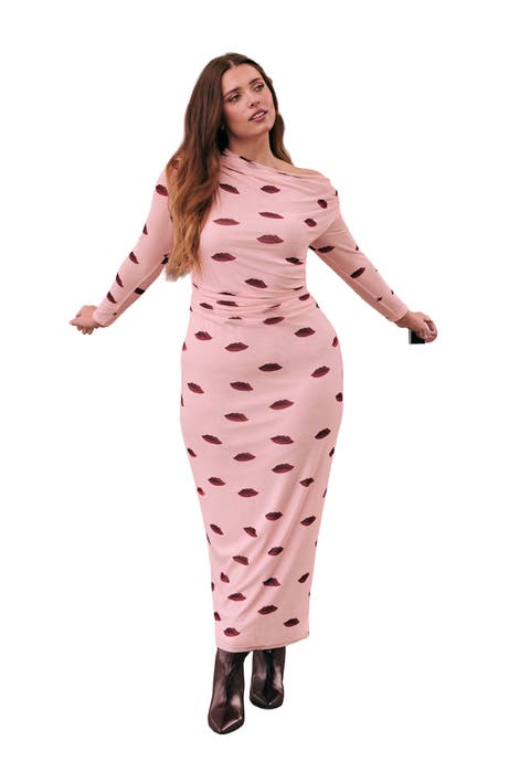 Asym Neck Printed Mesh Dress (Plus)