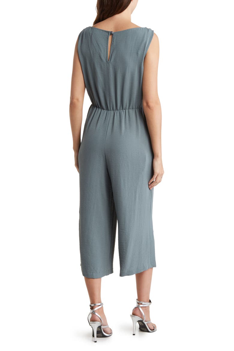 Sleeveless Tie Front Capri Crop Jumpsuit, Alternate, color, MOSS