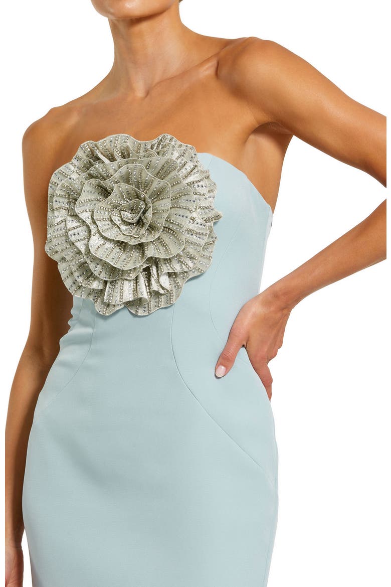 Strapless 3D Rhinestone Flower Detail Crepe Gown, Alternate, color, Powder Blue