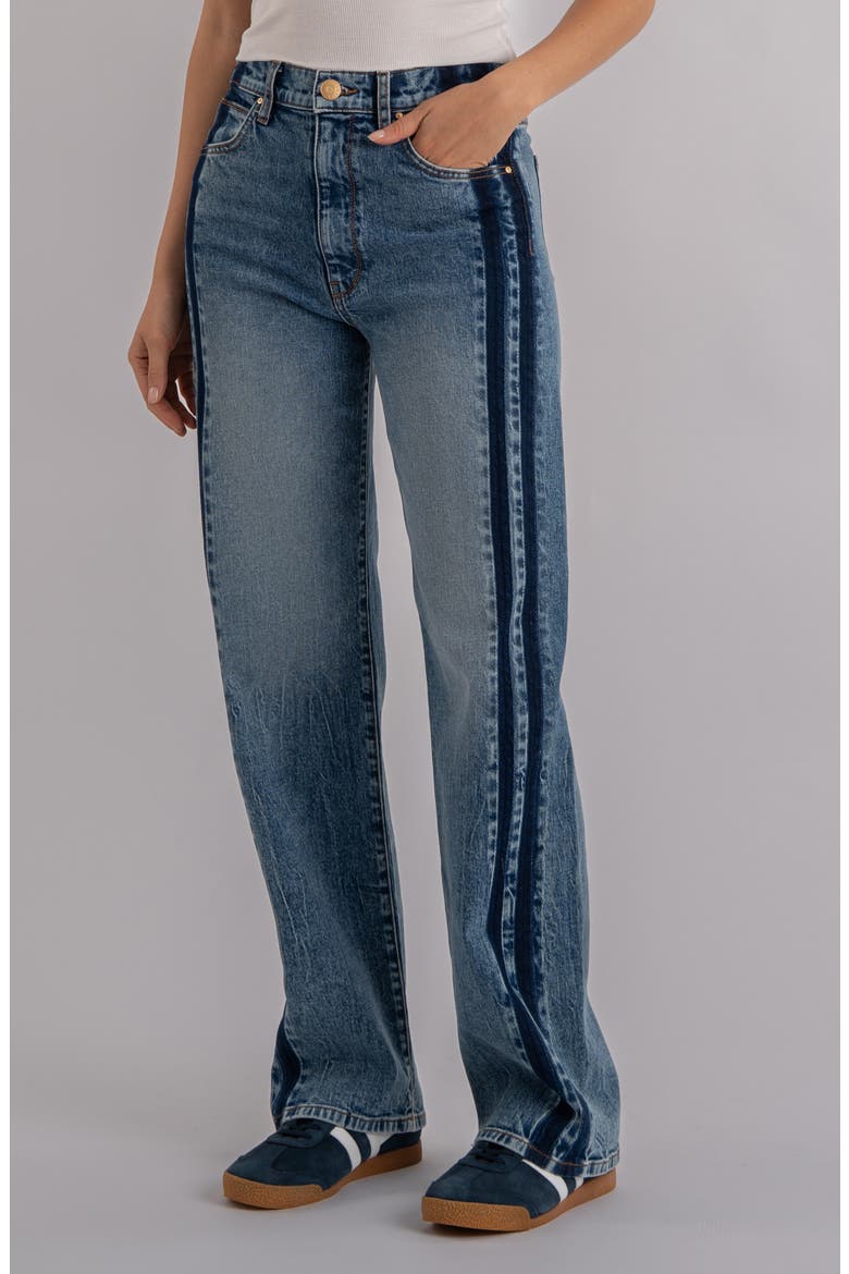 Sienna Side Stripe High Waist Straight Leg Jeans, Main, color, BRILLIANTLY W/M