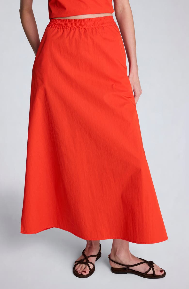 Kenneth Cole Pull On Flare Cotton Blend Maxi Skirt, Main, color, Lava Red