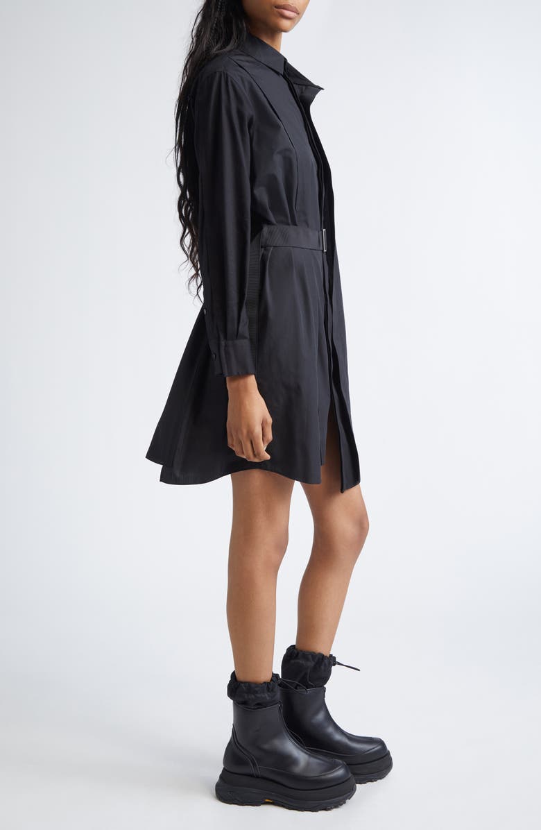 Sacai Belted Long Sleeve Poplin Shirtdress, Alternate, color, Black