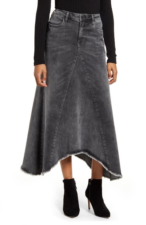 Knee length denim skirt gray hotsell