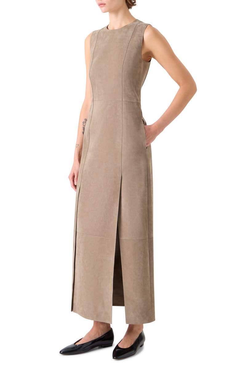 Akris Suede Column Dress, Alternate, color, Taupe