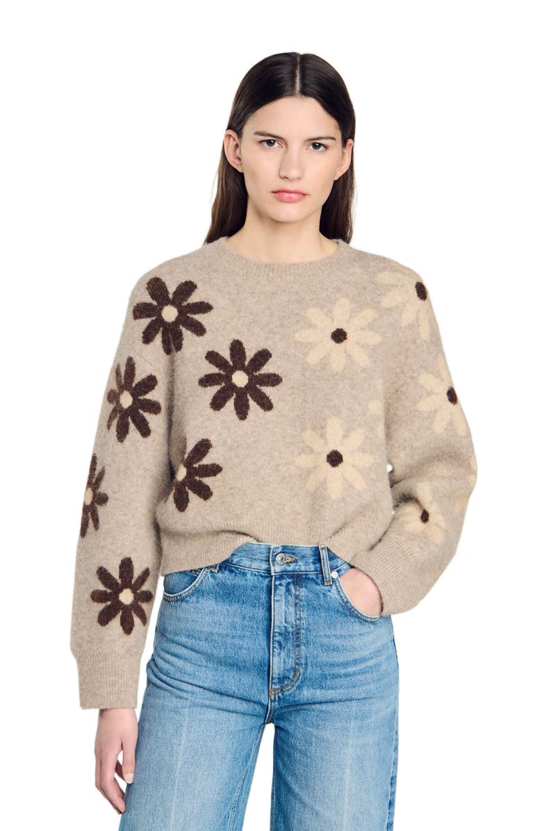 SANDRO Floral knit sweater, Main, color, 