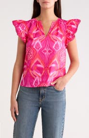 SUGARLIPS Prissa Ikat Carya Ruffle Sleeve Top