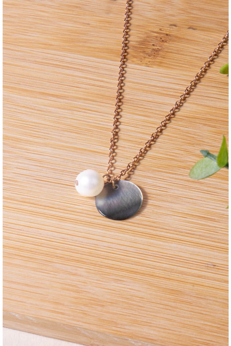 Mother-of-Pearl Round & Pearl Pendant Necklace, Alternate, color, Black