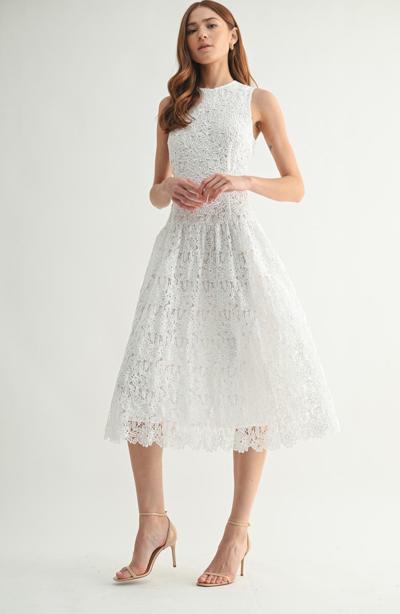 Mila Mae Floral Embroidered Sleeveless Midi Dress, Alternate, color, White