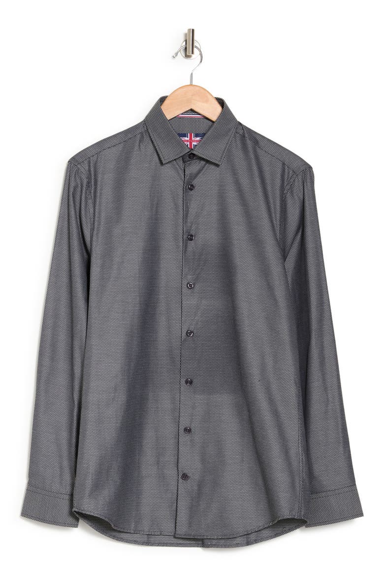 Pin Dot Stretch Button-Up Shirt, Alternate, color, CHARCOAL
