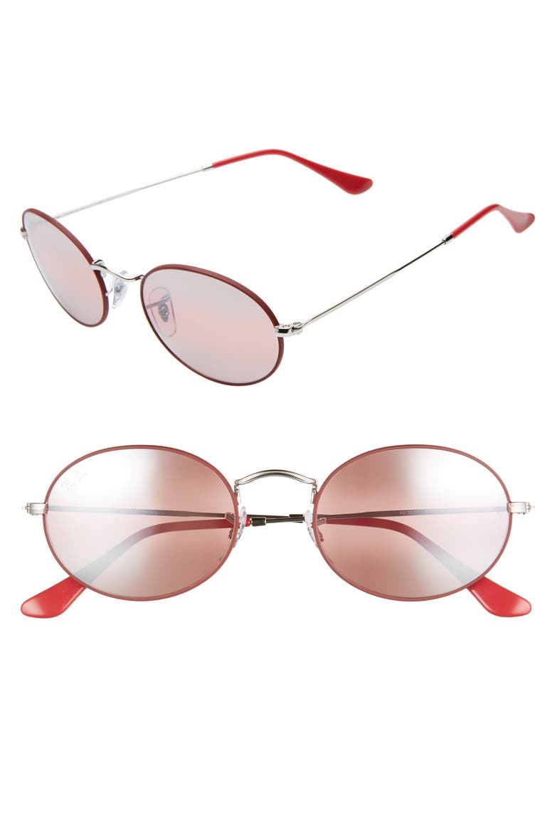 54mm Polarized Oval Sunglasses, Main, color, RED SILVER