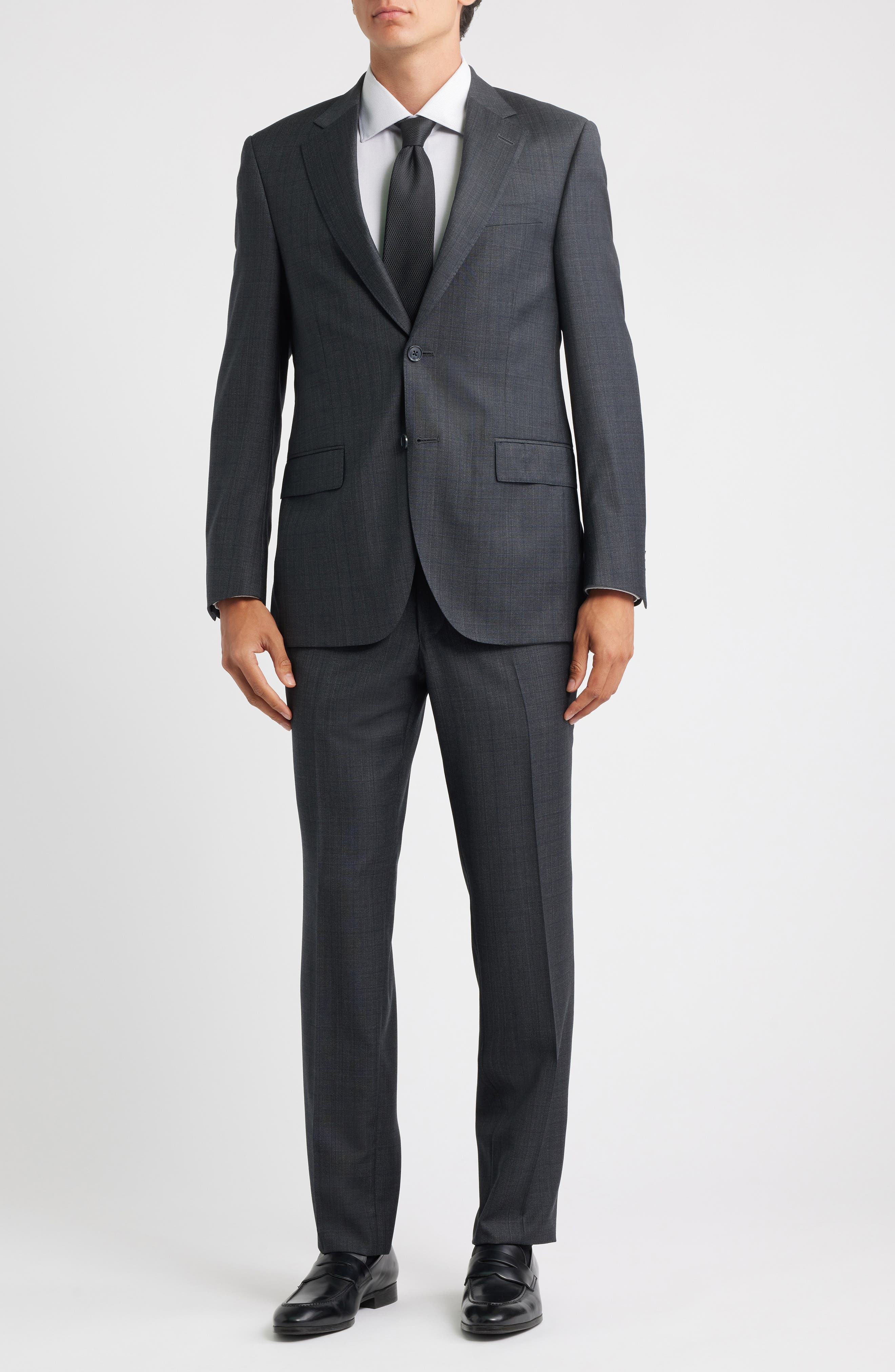Peter Millar Flynn Classic Fit Charcoal Grey Check Wool Suit
