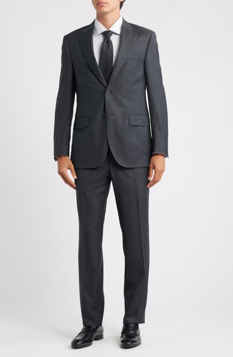 Flynn Classic Fit Charcoal Grey Check Wool Suit (Regular & Big)