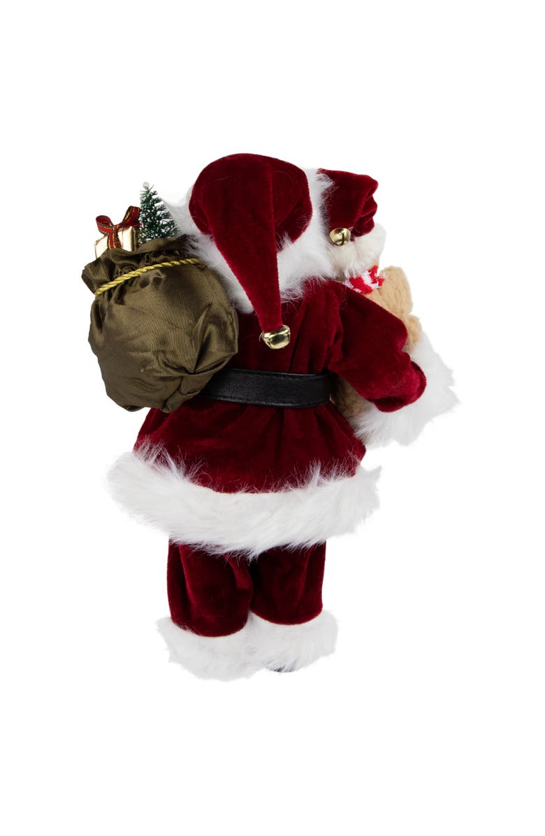 Northlight 12" Traditional Santa Claus Christmas Figure with Teddy Bear and Gift Bag, Alternate, color, Red