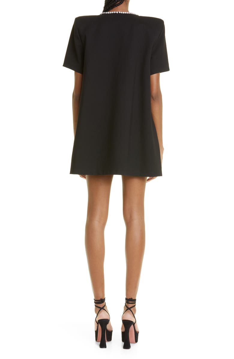 Area Crystal Bow V-Neck Ponte Knit T-Shirt Minidress, Alternate, color, Black