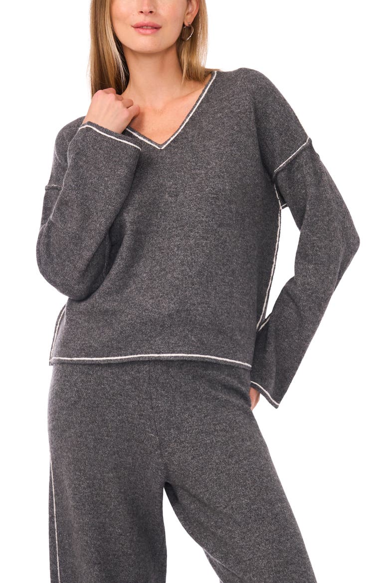 V-Neck Sweater & Pants Set, Alternate, color, MEDIUM HEATHER GREY
