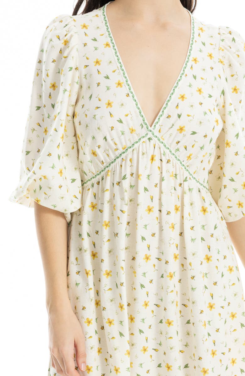 MAX STUDIO Puff Sleeve Plunge Neck Midi Dress, Alternate, color, 