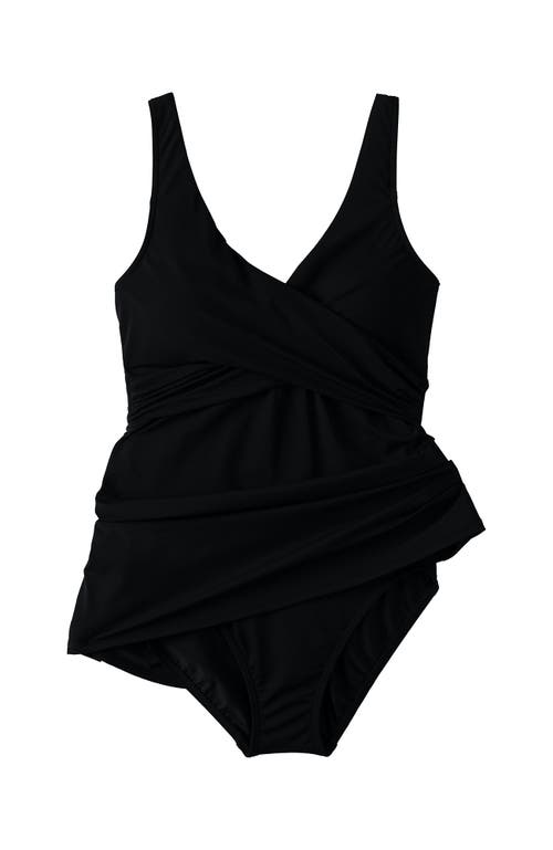 Lands' End D-cup Slender Suit Wrap Mini Swim Dress One Piece Swimsuit In Black