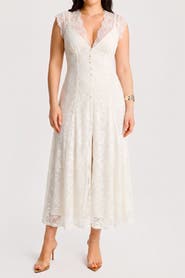 Popilush Shapewear Boho Floral Lace V Neck Resort Maxi Dress