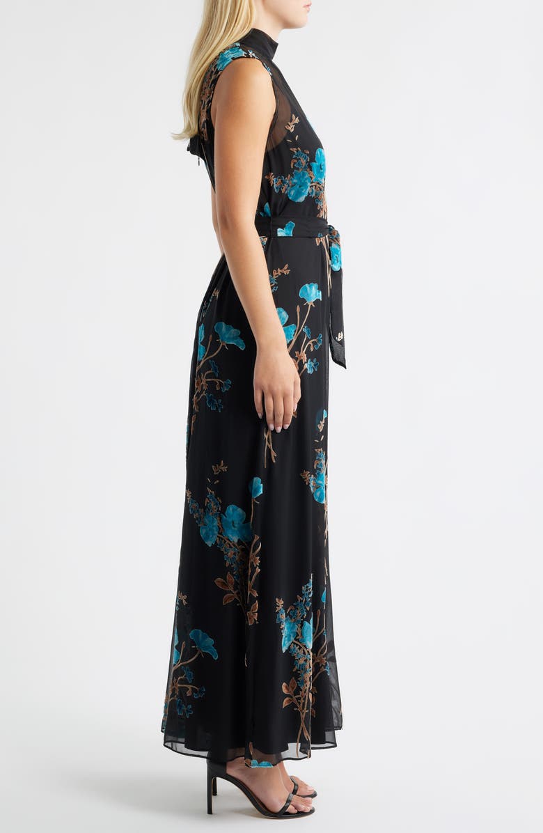 Julia Jordan Floral Burnout Organza Cocktail Dress, Alternate, color, Black Multi