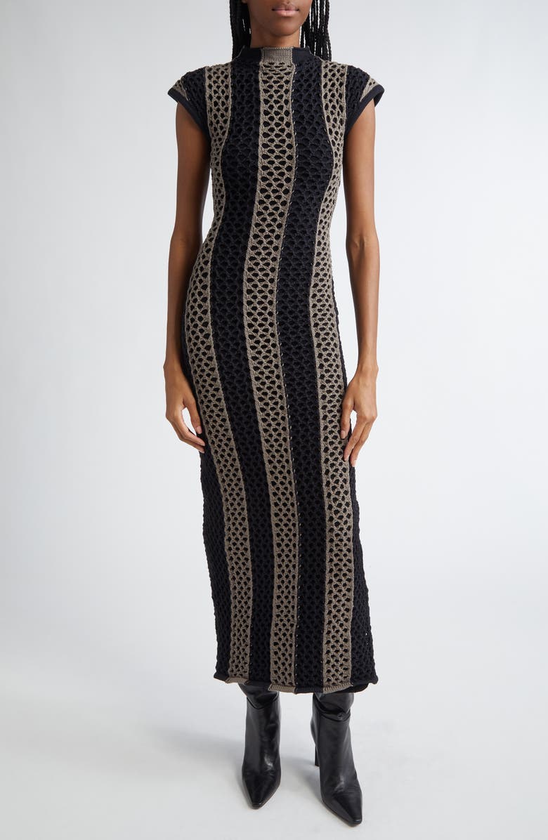 Diotima Neale Stripe Open Knit Cotton Blend Sweater Dress, Main, color, Slate