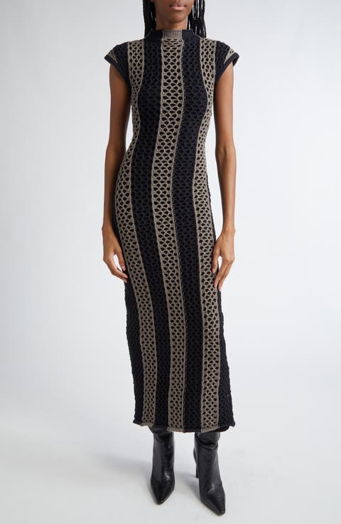 Neale Stripe Open Knit Cotton Blend Sweater Dress