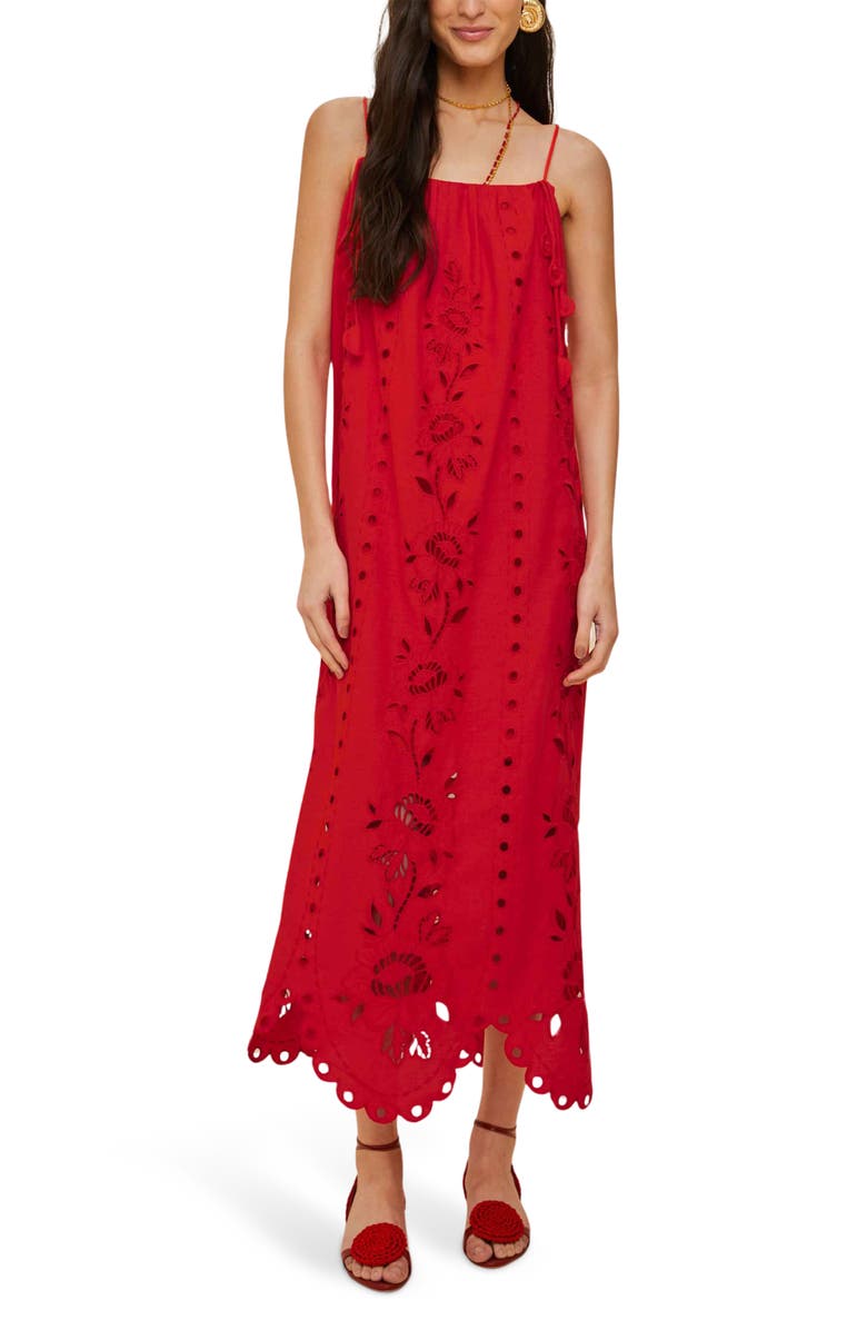 FARM Rio Richelieu Embroidered Maxi Sundress, Main, color, Red